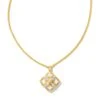 Dira Stone Gold Short Pendant Necklace In Ivory Mix -Jewelry Shop kendra scott dira stone short pendant necklace gold ivory opal 00