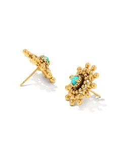 Dryden Vintage Gold Stud Earrings In Variegated Turquoise Magnesite -Jewelry Shop kendra scott dryden earring vintage gold variegated turquoise magnesite 01