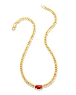 Elisa 18k Gold Vermeil Curb Chain Necklace In Red Tiger’s Eye