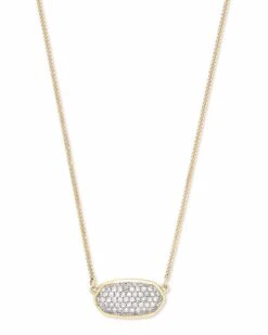 Elisa Pendant Necklace In Pave Diamond And 14k Yellow Gold -Jewelry Shop kendra scott elisa necklace 14k yellow gold diamond 01 lg