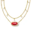 Elisa Gold Pearl Multi Strand Necklace In Bronze Veined Red And Fuchsia Magnesite -Jewelry Shop kendra scott elisa pearl multi strand necklace gold bronze veined pink red magnesite 00