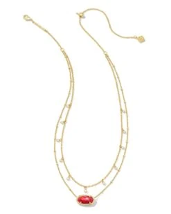 Elisa Gold Pearl Multi Strand Necklace In Bronze Veined Red And Fuchsia Magnesite -Jewelry Shop kendra scott elisa pearl multi strand necklace gold bronze veined pink red magnesite 01