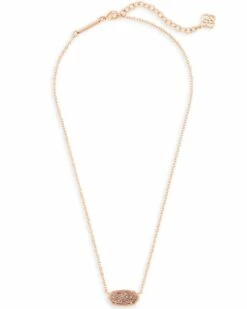 Elisa Rose Gold Pendant Necklace In Rose Gold Drusy -Jewelry Shop kendra scott elisa rose gold pendant necklace in rose gold drusy 01 default lg