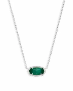 Elisa Silver Pendant Necklace In Emerald Cat's Eye