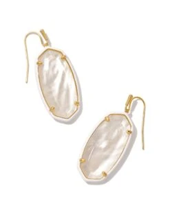 Elle Gold Enamel Framed Drop Earrings In Ivory Mix