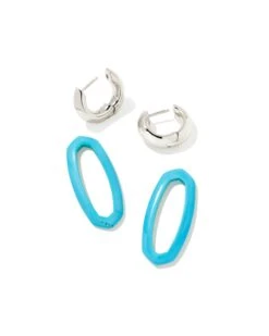 Elle Silver Convertible Link Earrings In Turquoise Magnesite -Jewelry Shop kendra scott elle link earrings rhodium turquoise magnesite 01