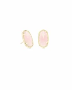 Ellie Gold Stud Earrings In Rose Quartz