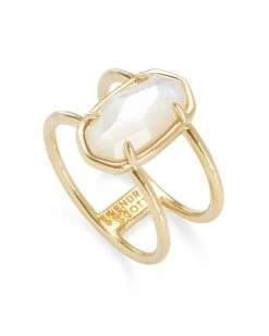 Elyse 18k Gold Vermeil Double Band Ring In Ivory Mother-of-Pearl -Jewelry Shop kendra scott elyse ring 18k gold vermeil ivory mother of pearl 01 lg