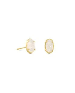 Emilie Gold Stud Earrings In Iridescent Drusy
