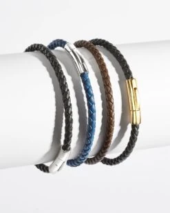 Evans 18k Yellow Gold Vermeil Corded Bracelet In Black Leather -Jewelry Shop kendra scott evans bracelet 18k gold vermeil black leather 03 lg