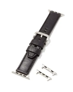 Evans Leather Watch Band In Black -Jewelry Shop kendra scott evans leather watch band stainless steel black leather 01