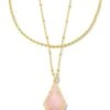 Faceted Alex Gold Convertible Necklace In Rose Quartz -Jewelry Shop kendra scott faceted alex convertible necklace gold rose quartz 00