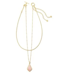 Faceted Alex Gold Convertible Necklace In Rose Quartz -Jewelry Shop kendra scott faceted alex convertible necklace gold rose quartz 01