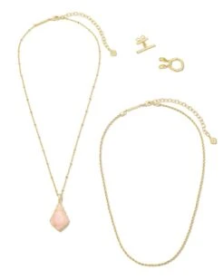 Faceted Alex Gold Convertible Necklace In Rose Quartz -Jewelry Shop kendra scott faceted alex convertible necklace gold rose quartz 02