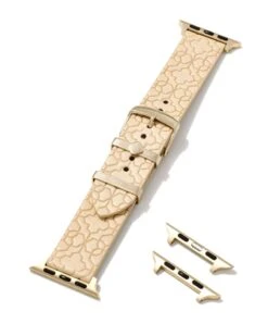 Filigree Beige Leather Watch Band With Gold Tone Stainless Steel -Jewelry Shop kendra scott filigree leather watch band gold tone stainless steel beige leather 01