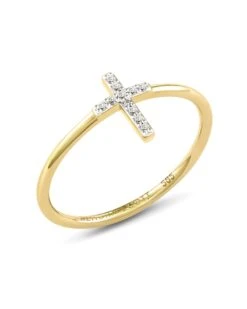 Cross 14k Yellow Gold Band Ring In White Diamond -Jewelry Shop kendra scott fine cross ring 14k gold wt diamond 01 lg