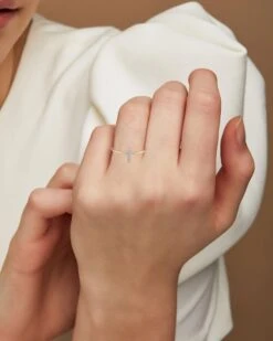 Cross 14k Yellow Gold Band Ring In White Diamond -Jewelry Shop kendra scott fine cross ring 14k gold wt diamond 03 lg