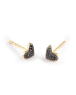Heart 14k Yellow Gold Stud Earrings In Black Diamond -Jewelry Shop kendra scott fine heart stud earrings 14k yellow gold black diamond 00 lg