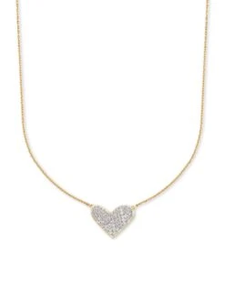 Large Heart 14k Yellow Gold Pendant Necklace In White Diamond