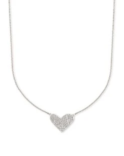 Large Heart 14k White Gold Pendant Necklace In White Diamond