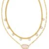 Framed Elisa Gold Multi Strand Necklace In Pink Opalite Illusion -Jewelry Shop kendra scott framed elisa multistrand necklace gold pink Opalite Illusion 01
