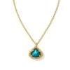 Framed Kendall Gold Short Pendant Necklace In Teal Abalone -Jewelry Shop kendra scott framed kendall framed necklace gold teal abalone 00