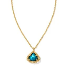 Framed Kendall Gold Short Pendant Necklace In Teal Abalone