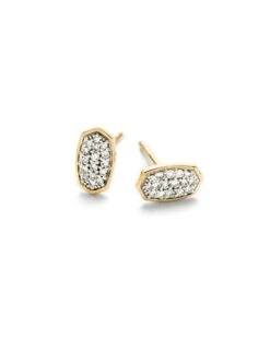 Marisa Stud Earrings In White Diamond And 14k Yellow Gold