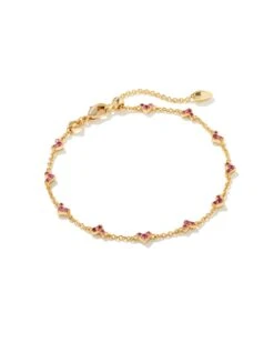 Haven Gold Crystal Heart Delicate Chain Bracelet In Pink Crystal