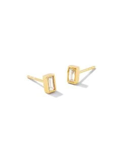 Isabella 14k Yellow Gold Stud Earrings In White Diamond