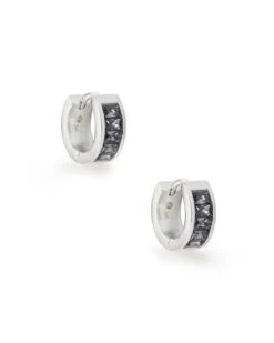 Jack Silver Huggie Earrings In Charcoal Gray Crystal