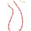 Jovie Gold Beaded Strand Necklace In Bronze Veined Red And Fuchsia Magnesite -Jewelry Shop kendra scott jovie beaded delicate chain necklace gold pink red magnesite 01