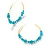 Jovie Gold Beaded Hoop Earrings In Variegated Dark Teal Magnesite