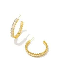 Juliette Gold Hoop Earrings In White Crystal
