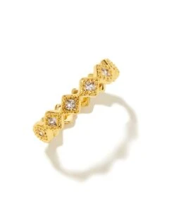 Kinsley Gold Band Ring In White Crystal -Jewelry Shop kendra scott kinsley band ring gold white cz 01