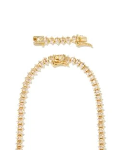 Larsan Gold Tennis Necklace In White Crystal -Jewelry Shop kendra scott larsan tennis necklace gold white cz 02