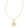 Letter A Gold Disc Reversible Pendant Necklace In Iridescent Abalone -Jewelry Shop kendra scott letter a disc pendant necklace gold iridescent abalone 01