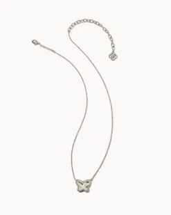 Lillia Butterfly Silver Pendant Necklace In Dichroic Glass -Jewelry Shop kendra scott lillia butterfly pendant necklace rhodium dichroic glass 00 lg