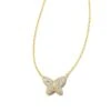 Lillia Crystal Butterfly Gold Pendant Necklace In White Crystal -Jewelry Shop kendra scott lillia crystal pendant necklace gold white crystal white cz 00
