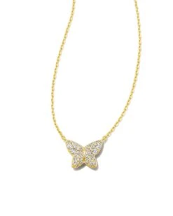 Lillia Crystal Butterfly Gold Pendant Necklace In White Crystal