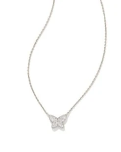Lillia Butterfly Silver Pendant Necklace In White Crystal