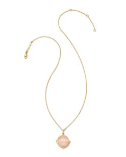 Matilda 18k Gold Vermeil Stone Charm Necklace In Rose Quartz -Jewelry Shop kendra scott matilda stone charm necklace 18k gold vermeil rose quartz 01