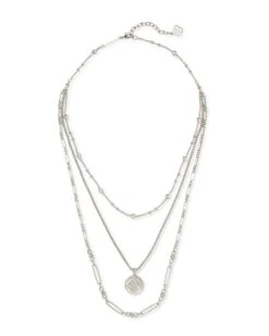 Medallion Coin Multi Strand Necklace In Silver -Jewelry Shop kendra scott medallion coin triple strand necklace rhodium rhodium 01 lg