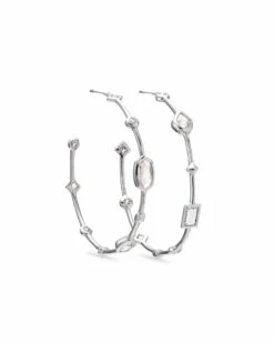 Mei 14k White Gold Hoop Earrings In Neutral Gemstone Mix