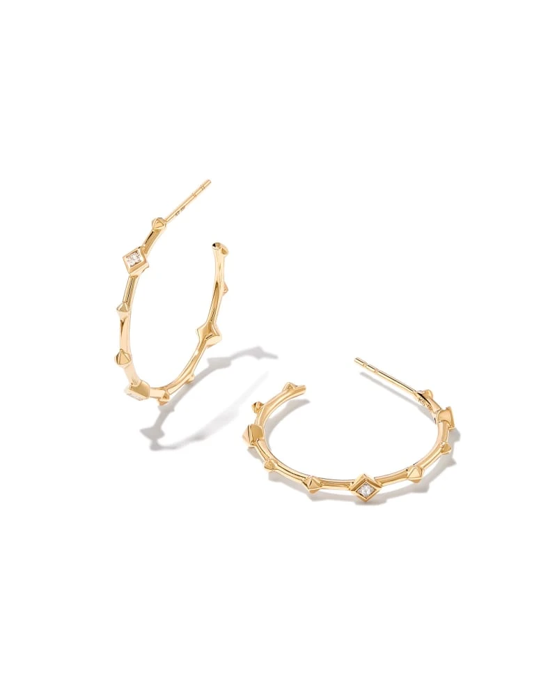 Michelle 14k Yellow Gold Hoop Earrings In White Diamond 3 Michelle 14k Yellow Gold Hoop Earrings In White Diamond
