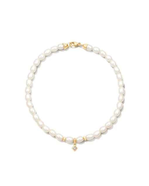 Michelle 14k Yellow Gold Pearl Bracelet In White Pearl -Jewelry Shop kendra scott michelle pearl bracelet 14k yellow gold white pearl 00