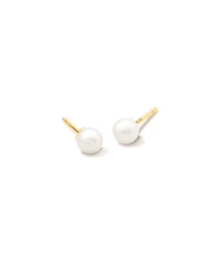 Michelle Pearl 14k Yellow Gold Stud Earrings In White Pearl