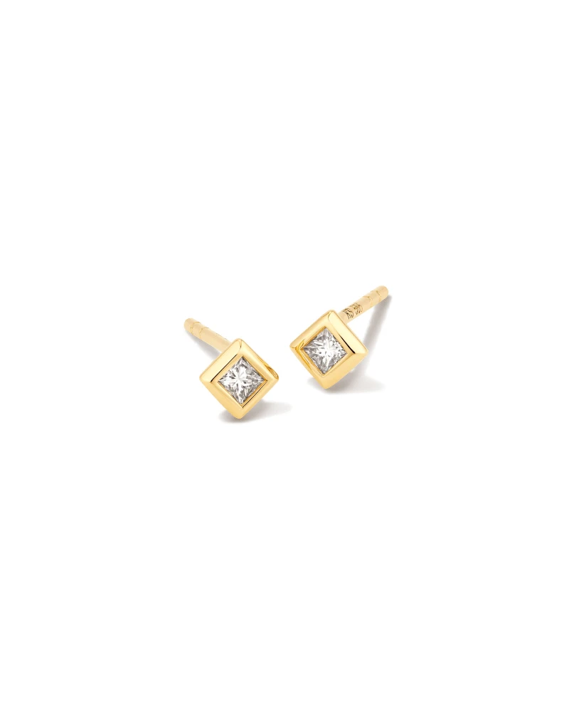 Michelle 14k Yellow Gold Stud Earrings In White Diamond 3 Michelle 14k Yellow Gold Stud Earrings In White Diamond