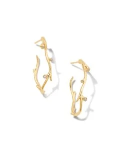 Noelle 14k Yellow Gold Hoop Earrings In White Diamond