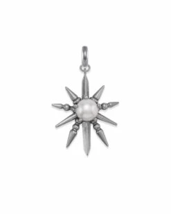 Sunburst With Pearl Charm In Vintage Silver